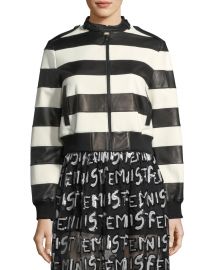 Alice   Olivia Nixon Mock-Neck Striped Leather Jacket   Neiman Marcus at Neiman Marcus